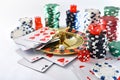 Background with casino game objects isolated on white elevated view Royalty Free Stock Photo