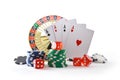 Background with casino game objects isolated on white background Royalty Free Stock Photo