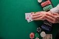 Background for a casino, poker table the player holds a pair of aces. With space Royalty Free Stock Photo