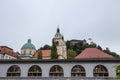 Central Market of Ljubljana, capital city of Slovenia, the Ljubljana Cathedral Saint Nicholas Church and Ljubljana Castle Royalty Free Stock Photo