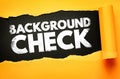 Background Check text on torn paper background representing screening verification security review history records trust Royalty Free Stock Photo