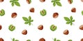 Background Chestnut set vector illustration. Seamless pattern Cartoon drawing of chestnut nuts in a shell Royalty Free Stock Photo