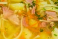 Background of chicken noodles soup in bowl close-up Royalty Free Stock Photo