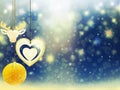 Background christmas blue gold yellow heart ball deer snow stars decorations blur illustration new year Royalty Free Stock Photo