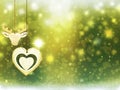 Background christmas gold yellow green heart deer snow stars decorations blur illustration new year Royalty Free Stock Photo