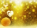 Background christmas gold yellow heart deer ball snow stars decorations blur illustration new year Royalty Free Stock Photo