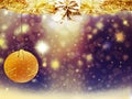 Background christmas gold yellow heart deer ball snow stars decorations blur illustration new year Royalty Free Stock Photo