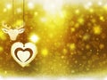 Background christmas gold yellow heart deer snow stars decorations blur illustration new year Royalty Free Stock Photo