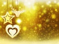 Background christmas gold yellow heart deer snow stars decorations blur illustration new year Royalty Free Stock Photo