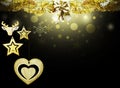 Background christmas stars black gold deer heart snow decorations blur illustration new year Royalty Free Stock Photo