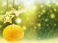 Background christmas gold green yellow heart deer ball snow stars decorations blur illustration new year Royalty Free Stock Photo