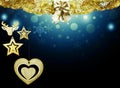 Background christmas blue stars black gold deer heart snow decorations blur illustration new year Royalty Free Stock Photo