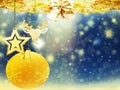 Background christmas gold blue yellow ball heart deer snow stars decorations blur illustration new year Royalty Free Stock Photo