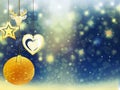 Background christmas gold blue yellow heart deer ball snow stars decorations blur illustration new year Royalty Free Stock Photo