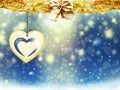 Background christmas gold blue yellow heart snow stars decorations blur illustration new year Royalty Free Stock Photo