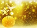 Background christmas gold yellow heart deer ball snow stars decorations blur illustration new year Royalty Free Stock Photo