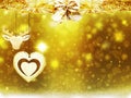 Background christmas gold yellow heart deer snow stars decorations blur illustration new year Royalty Free Stock Photo