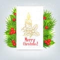 Background with Christmas holly and candle Royalty Free Stock Photo