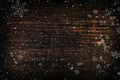 Background Christmas, new year.Dark wood texture with white snowflakes. Wood brown texture. Background of old panels. Retro wooden Royalty Free Stock Photo