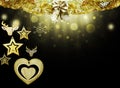 Background christmas stars black gold deer heart snow decorations blur illustration new year Royalty Free Stock Photo