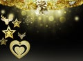 Background christmas stars black gold deer heart snow decorations blur illustration new year Royalty Free Stock Photo