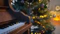 a background with a Christmas tree and piano, 3d rendering