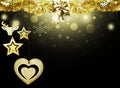 Background christmas yellow stars black gold deer heart snow decorations blur illustration new year Royalty Free Stock Photo