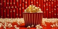 motion red blue bucket box popcorn cinema film background picture corn food. Generative AI.