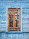 Background of city buildings from vintage wood. Nice window. The old town of Gatchina. Russia. Royalty Free Stock Photo
