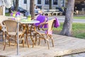 Background cityscape table at an outdoor cafe