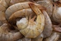 Background. Close-up of Raw fresh headless shrimp tails or prawns.