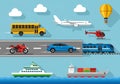 Background with clouds. Vehicles include a yellow school bus, Royalty Free Stock Photo