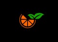 simple orange fruit with leaves logo
