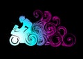 Abstract silhouette motorcycle race with racer or rider in smoke like burn out wallpaper background