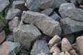 A background of cobblestone stones close-up. stones for the construction of the foundation. Crisis construction of expensive