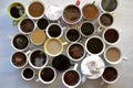 Background of coffee cups with different types of coffee Royalty Free Stock Photo