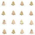 Background collage of Christmas cookies in the form of elegant Christmas tree with decorations isolated on white Royalty Free Stock Photo