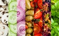 Background collage of diced fresh vegetables Royalty Free Stock Photo