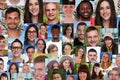 Background collage group of multiracial young smiling people soc