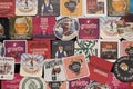 Background from a collection of cardboard beer coasters