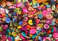 many colored buttons made with the seeds of the tropical palm tr