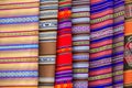 Background of colored fabrics from Bolivia ethnic market Royalty Free Stock Photo