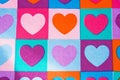 Background of colored hearts: textile printing.