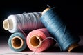 Background with colored sewing threads on spools Royalty Free Stock Photo