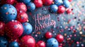 background of colorful balloons birthday party items, with text. greeting card Royalty Free Stock Photo