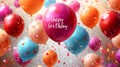 background of colorful balloons birthday party items, with text. greeting card Royalty Free Stock Photo