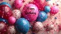 background of colorful balloons birthday party items, with text. greeting card Royalty Free Stock Photo