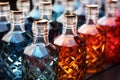 Background of colorful bottles for strong alcohol