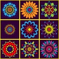 Background colorful geometric pattern of flowers. Bright oriental colors