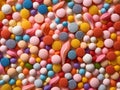 background of Colorful lollipops and different colored round candy. Top view. AI generative Royalty Free Stock Photo